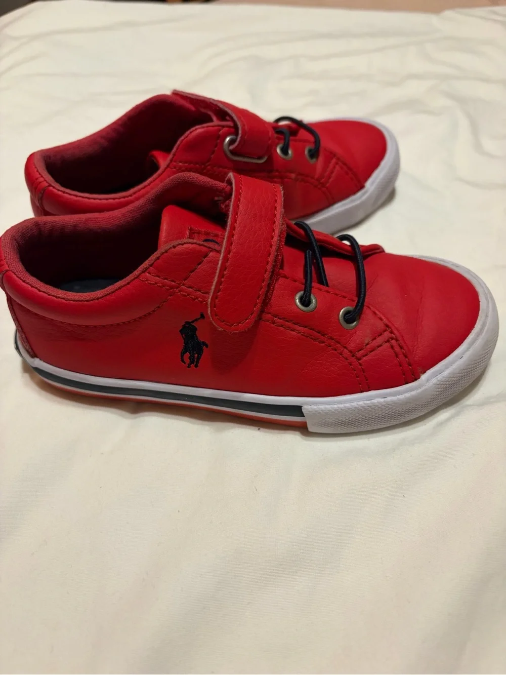 Ralph Lauren Kids' Red Polo Logo Velcro Sneakers